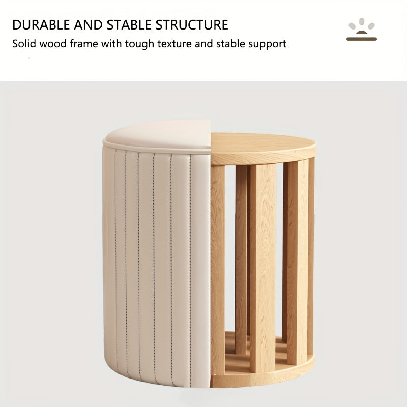 Nordic Style Leather Round Ottoman Footrest Stool with Golden Plated Base