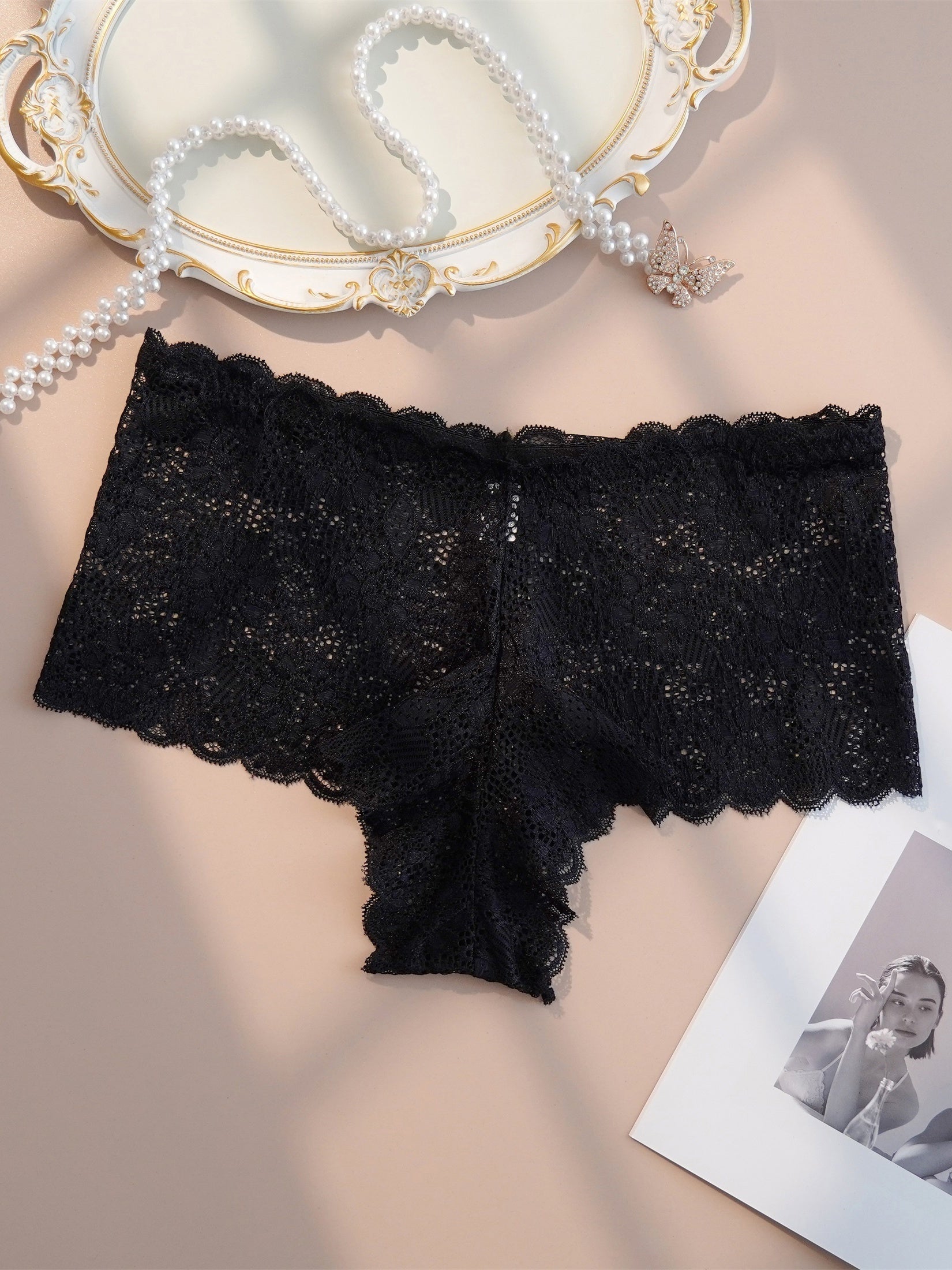 3 Pack Plus Size Floral Jacquard High Rise Panties Set