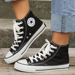 Women's High Top Canvas Shoes Lace Up Sneakers Comfortable Walking Shoes