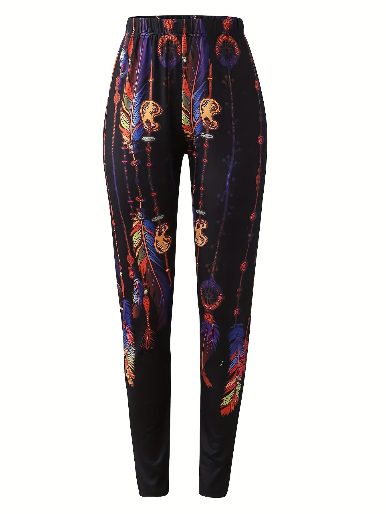 Tribal Feather Print High Rise Leggings