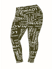 Women's Plus Letter Print High Stretch Leggings