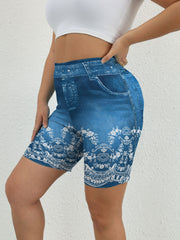 Denim Print High Waist Leggings Casual Leggings for Spring & Summer