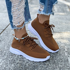 Women's Knit Sock Sneakers Lace Up Low Top Sports Shoes