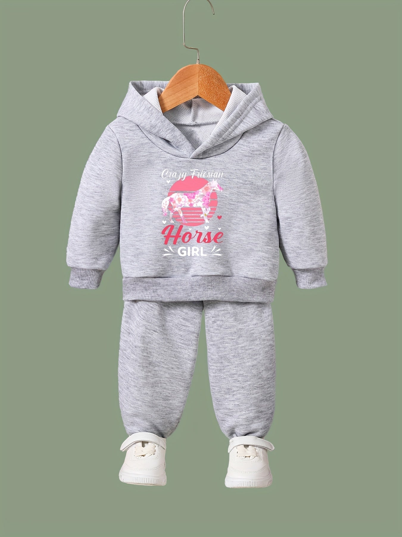 OERYUI Girls Tie Dye Horse Print Hooded Pullover Pants Set
