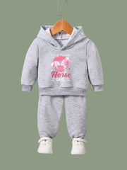 OERYUI Girls Tie Dye Horse Print Hooded Pullover Pants Set