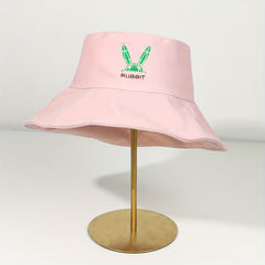 Easter Rabbit Embroidery Bucket Hat Wide Brim Candy Sun Hat Bunny Sunscreen Basi