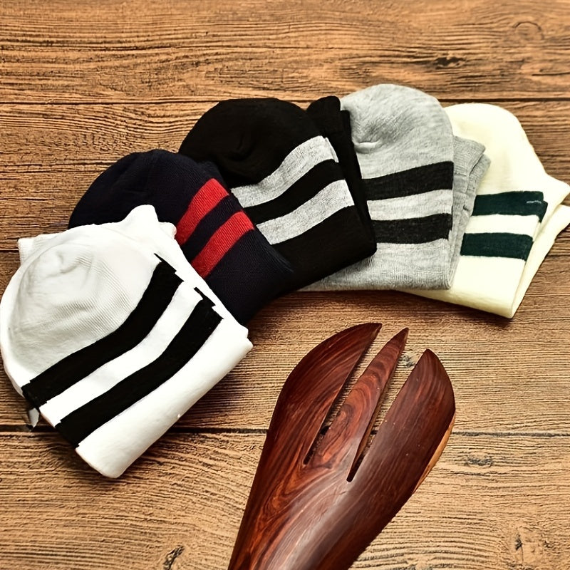 Men's Solid Striped Liner Anklets Socks Breathable Soft Sweat Absorbent