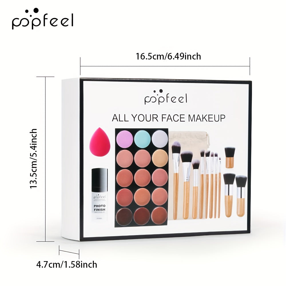 Face Makeup Set Primer Concealer Palette Powder Puff 11 Pcs Brushes