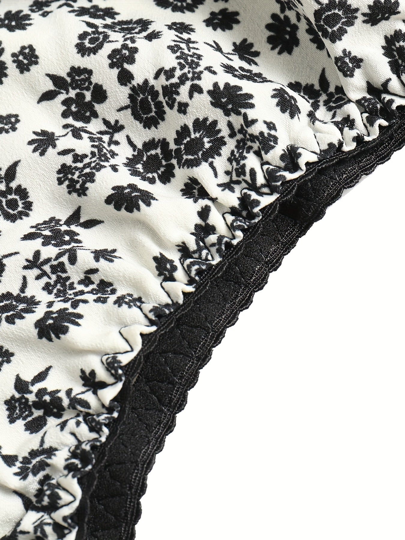 Floral Print Ruffled Bandeau & Brief Set