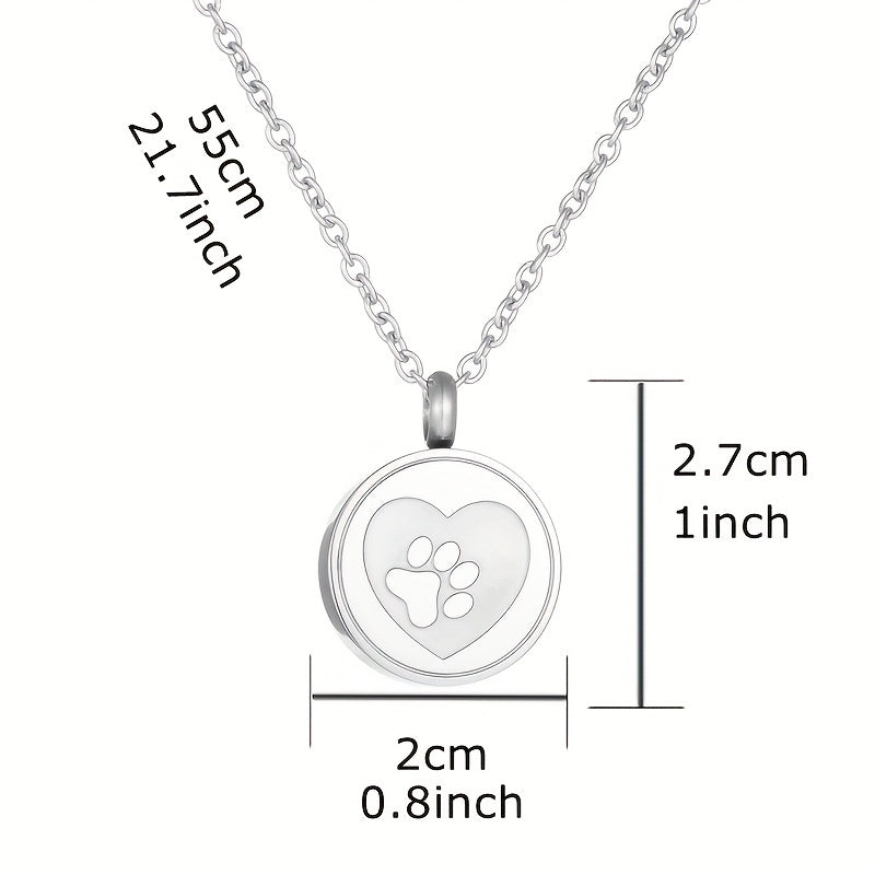 Stainless Steel Memorial Urn Paw Pattern Pendant Necklace