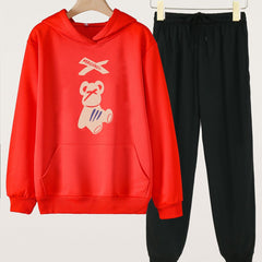 Girls Bear Print Hoodie & Sweatpants Set