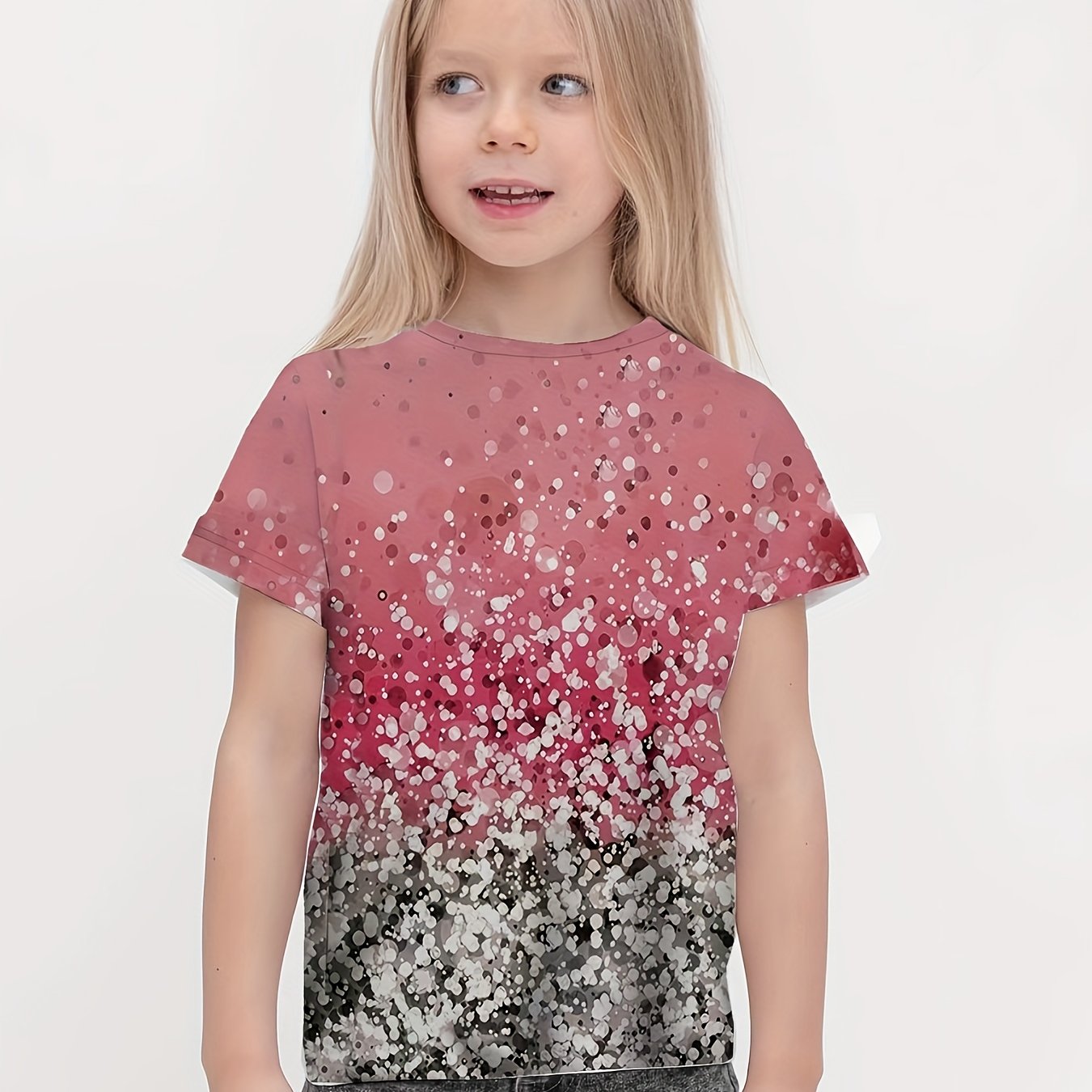 Sequin Graphic 3d Print Short Sleeve T shirt for Girls