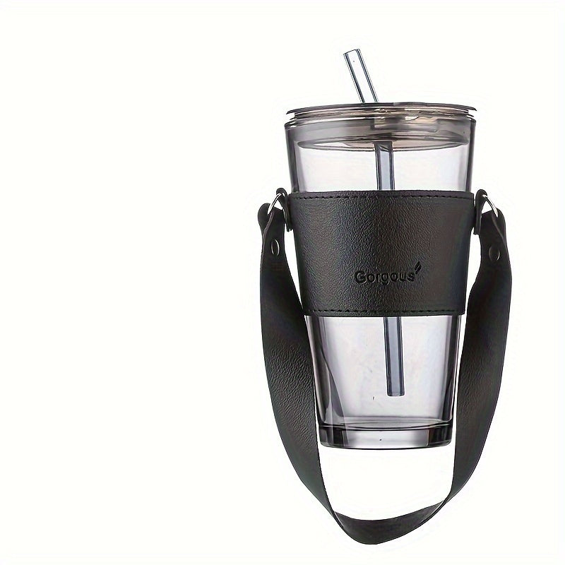 450ml Straw Glass Cup with Lids & Holder - Portable Water Cup