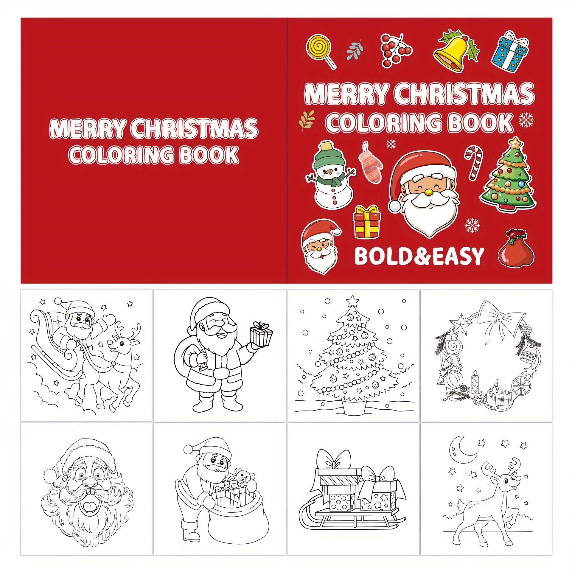 Christmas Coloring Book with Stickers - Single Sided Designs