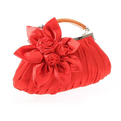 Floral Decor Clutch Bag Ruched Detail Handbag Women's Chain Shoulder Bag