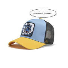 Tiger Patch Trucker Hat Block Mesh Cap Adjustable Sunscreen Dad Hats