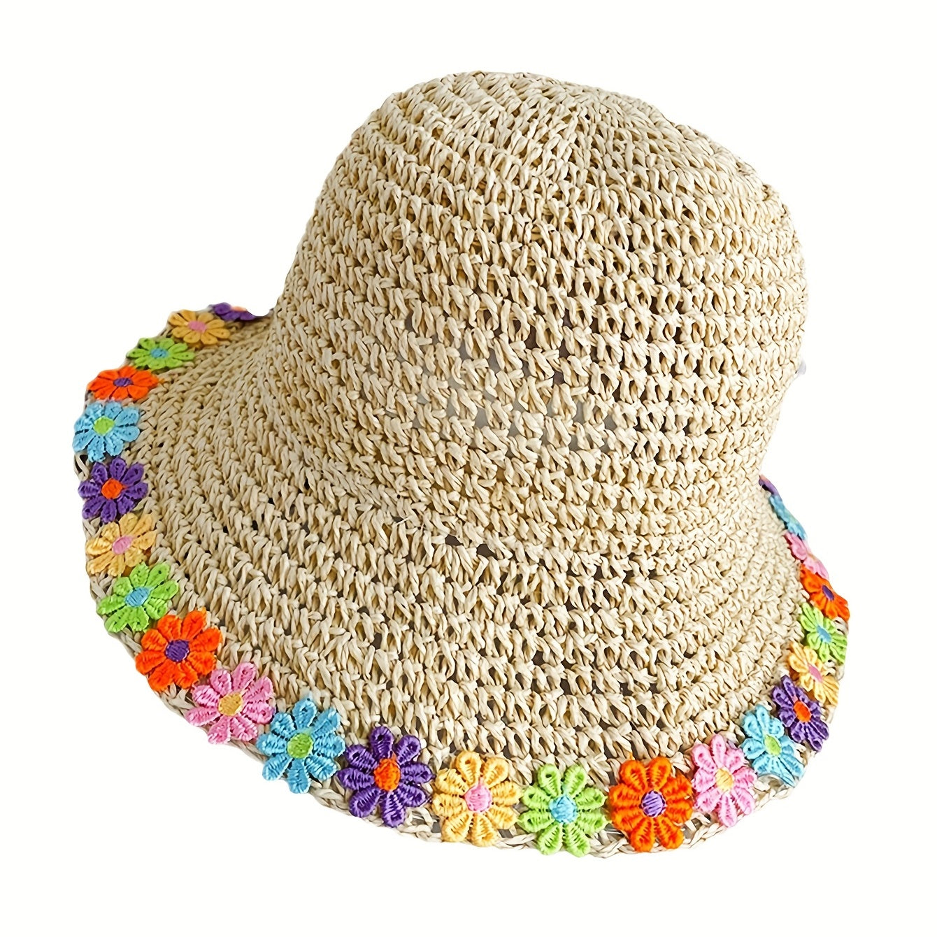 Crochet Bucket Hat Straw Basin Hat Summer Floppy Sun Hats