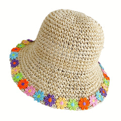 Crochet Bucket Hat Straw Basin Hat Summer Floppy Sun Hats