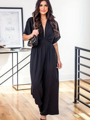 Bat Sleeve V-Neck Wide Leg Jumpsuit