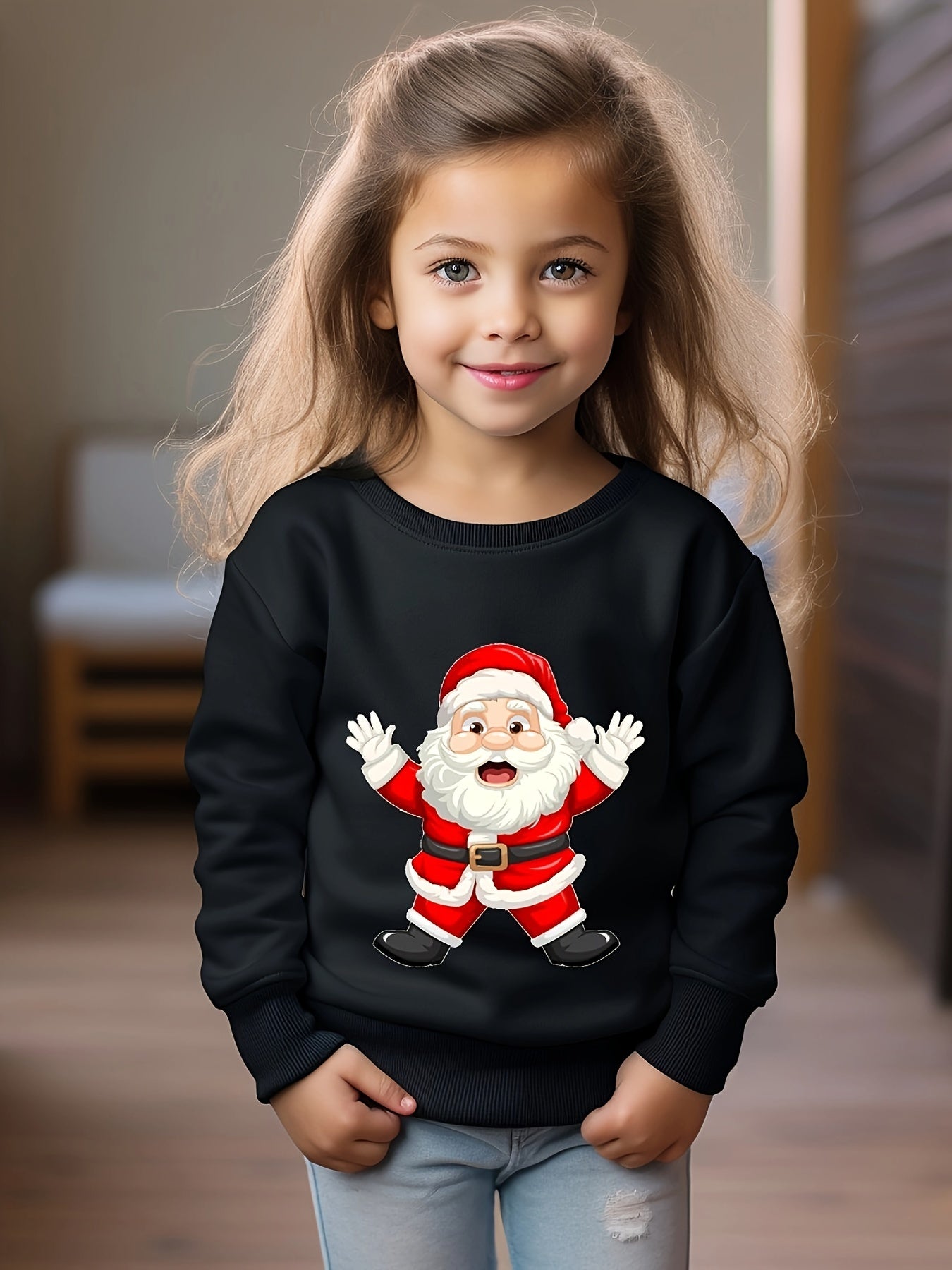 OERYUI Girls Boys Santa Print Crew Neck Pullover Top Kids Clothes