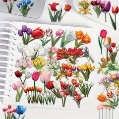 50pcs Tulip Flower Stickers Cute Cartoon Style DIY Christmas Decorations