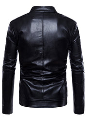 Men's Slim Fit PU Leather Jacket with Stand Collar