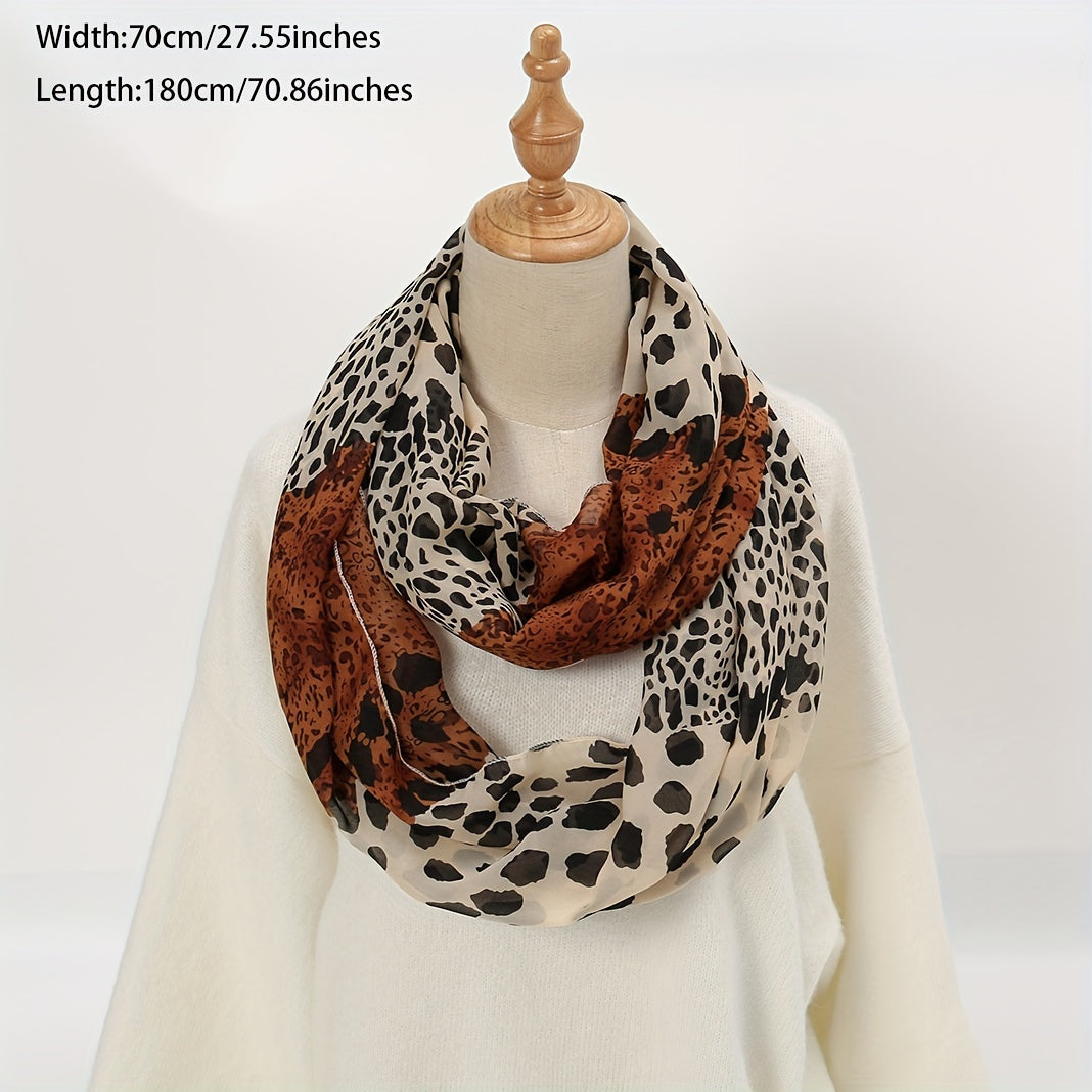 Leopard Block Scarf Women Warm Neckerchief Stylish Vintage Chiffon