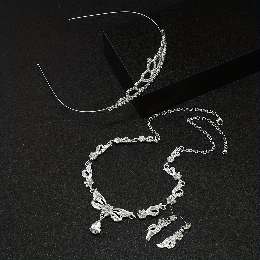 Alloy Rhinestone Headband Necklace Earrings Set Bridal Wedding Hair Accessories