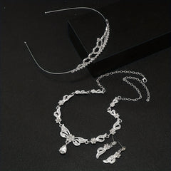 Alloy Rhinestone Headband Necklace Earrings Set Bridal Wedding Hair Accessories