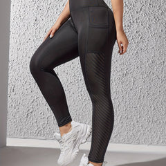 High Waist Butt Lifting Side Pocket Sports Leggings Mesh Insert Running Yoga