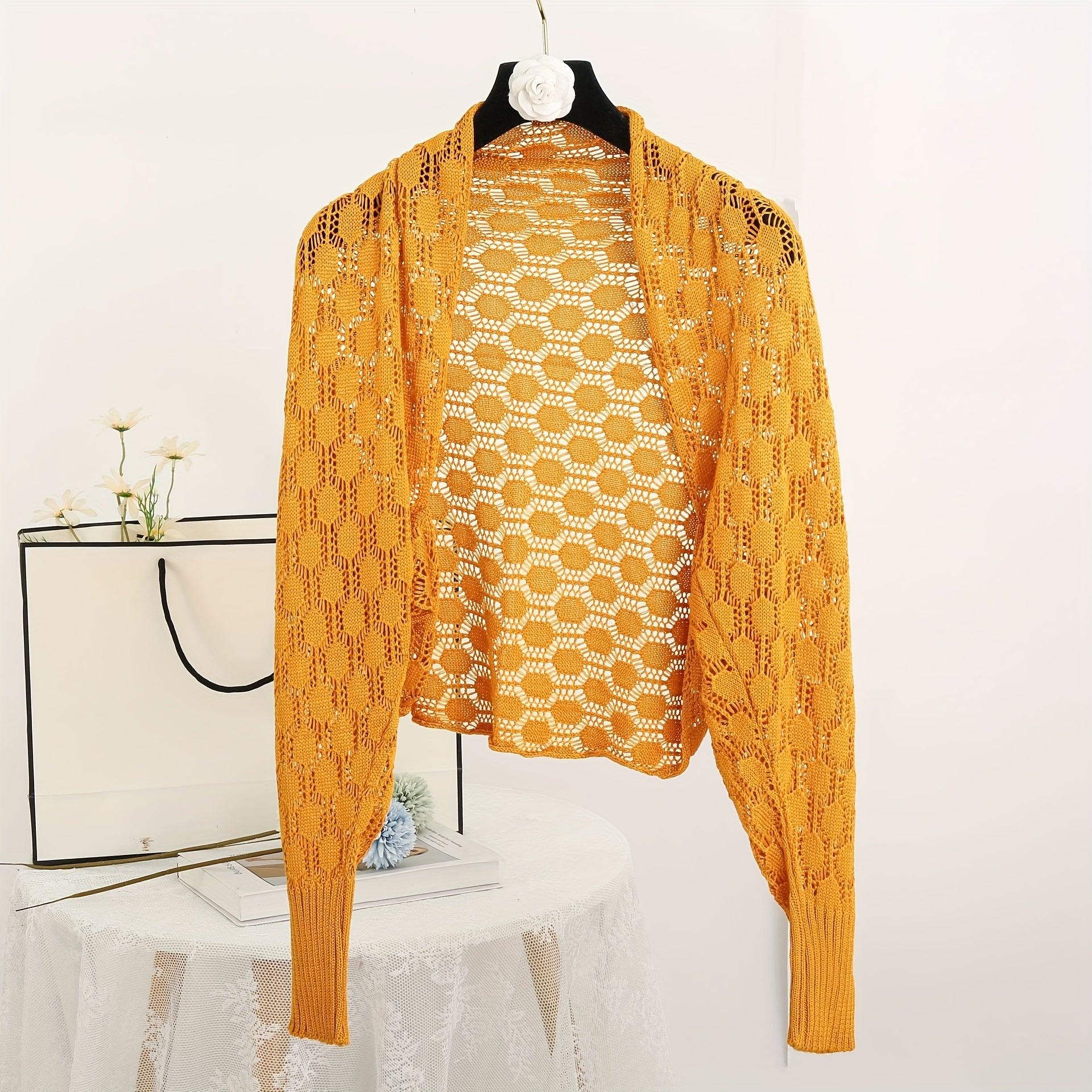 Short Knitted Geometric Cardigan Shawl for Women