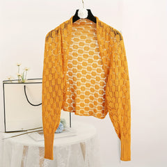 Short Knitted Geometric Cardigan Shawl for Women