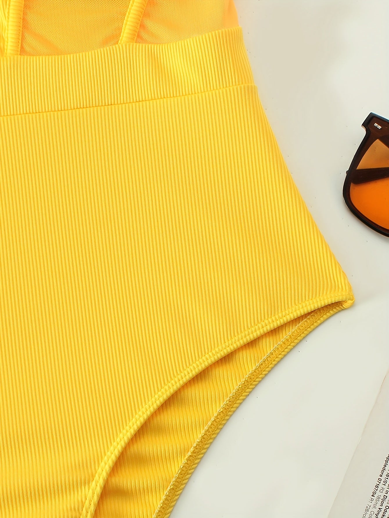 One Piece Swimsuit Contrast Mesh Ribbed Knit Bathing Suit