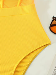 One Piece Swimsuit Contrast Mesh Ribbed Knit Bathing Suit