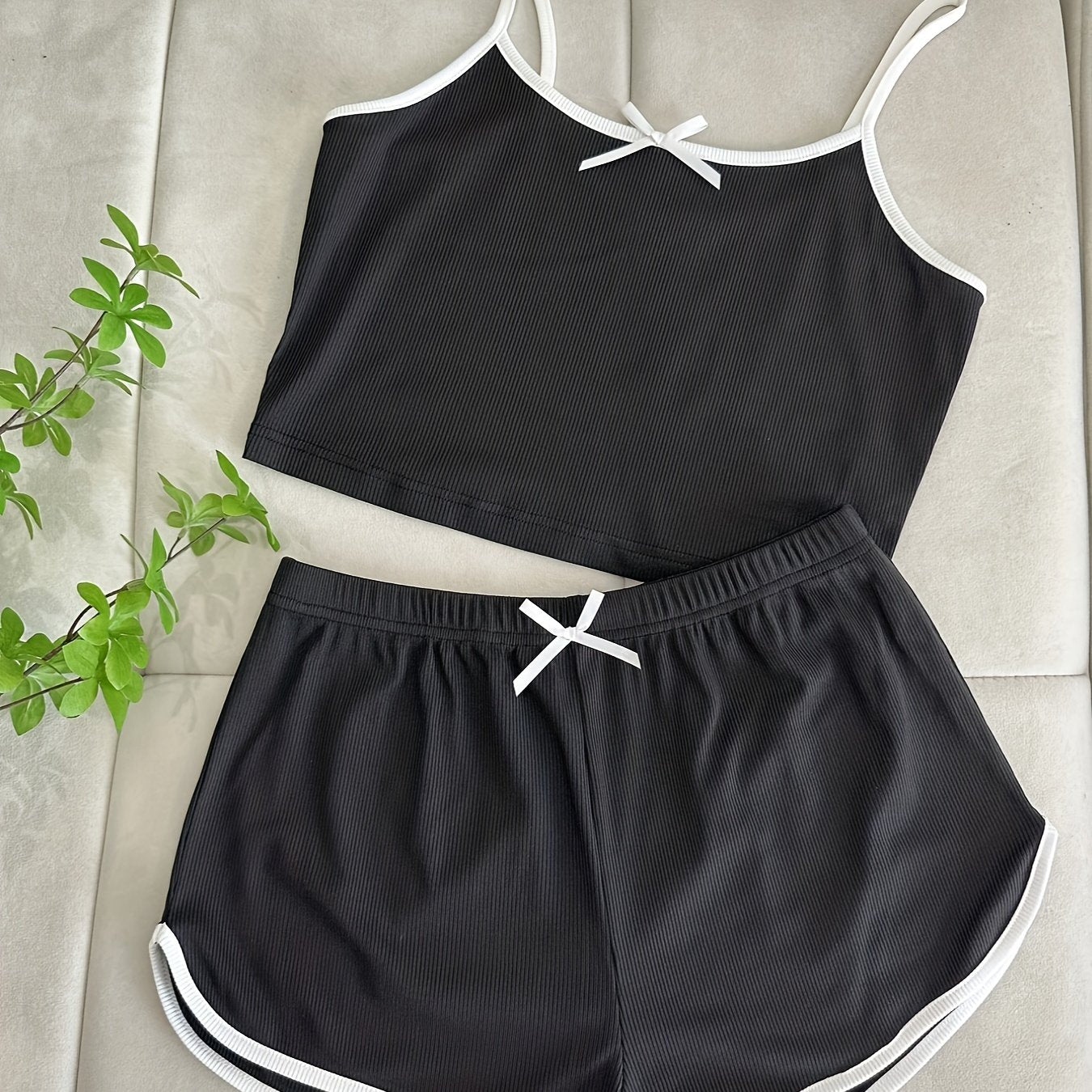 Solid Pajama Set Cami Top & Shorts Women's Sleepwear