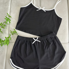 Solid Pajama Set Cami Top & Shorts Women's Sleepwear