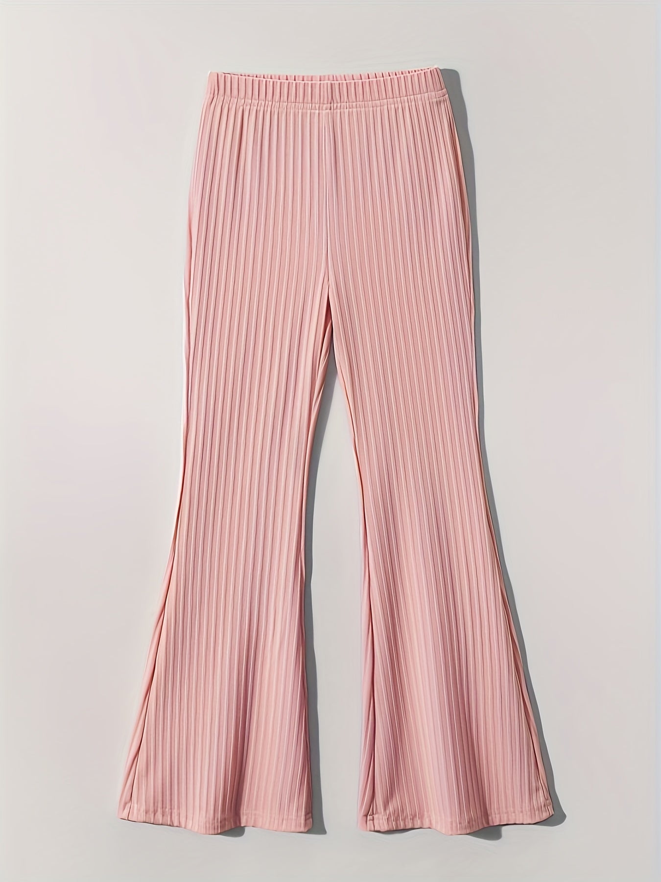 Girls' Stretchy Ribbed Knit Flare Pants Elastic Waist