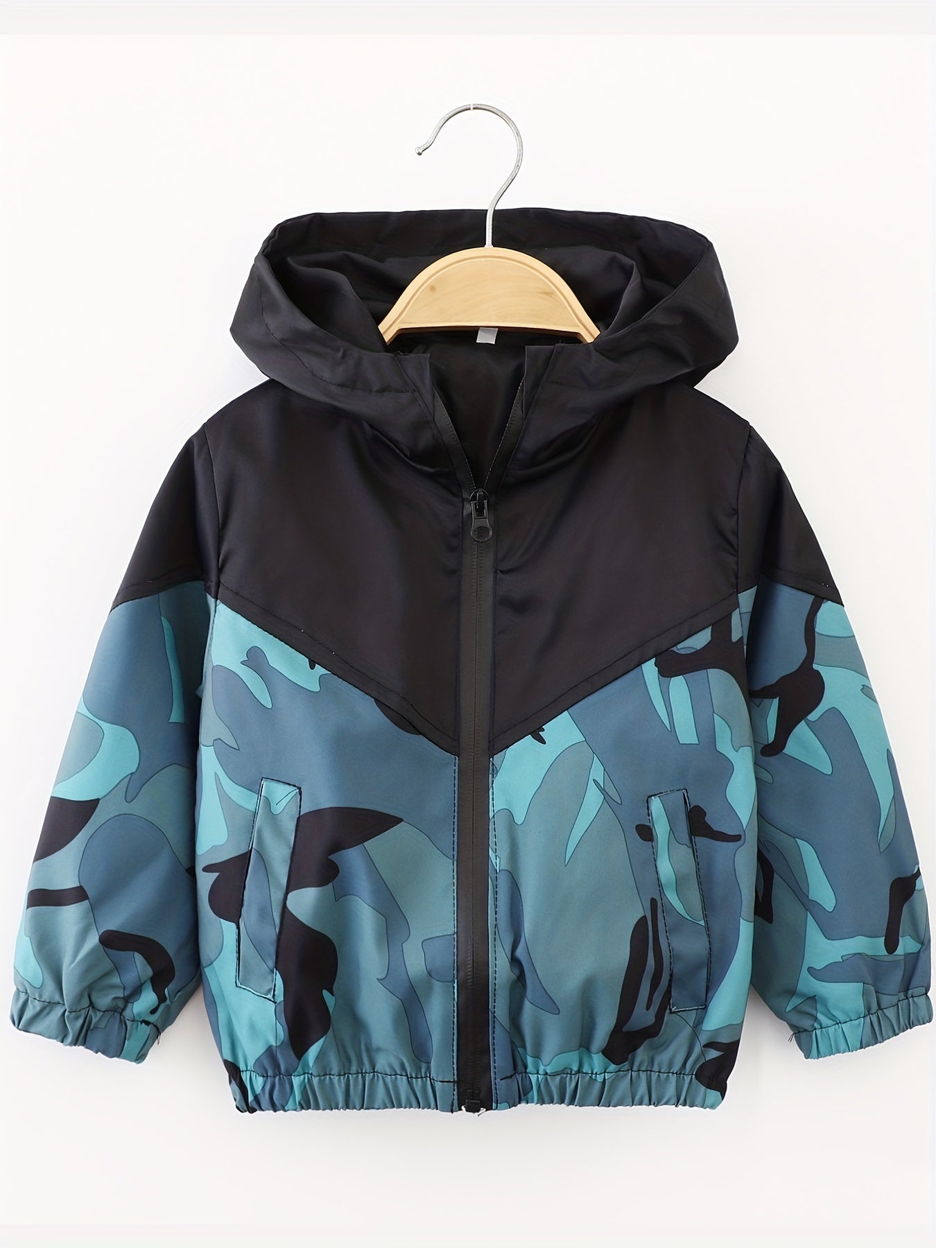 Boys Camo Windbreaker Fleece Lined Hooded Jacket