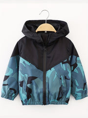 Boys Camo Windbreaker Fleece Lined Hooded Jacket