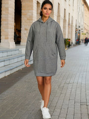 Hooded Long Sleeve Drawstring Dress with Pocket