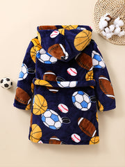 Kids Football Baseball Print Fleece Bathrobe Winter