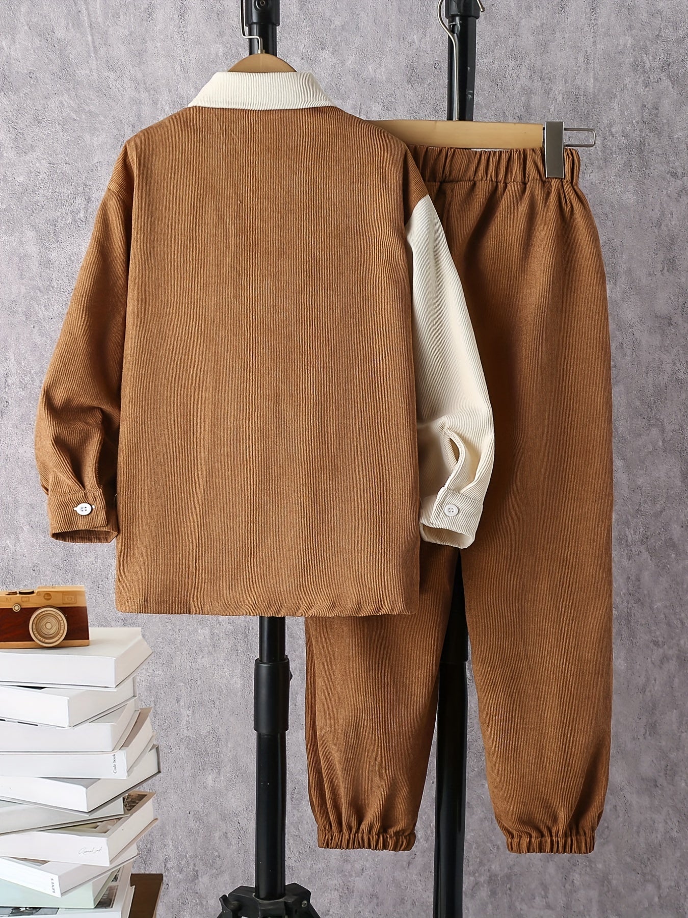 Boy's Corduroy Shirt & Sweatpants Set Long Sleeve Top Outfits