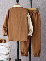 Boy's Corduroy Shirt & Sweatpants Set Long Sleeve Top Outfits