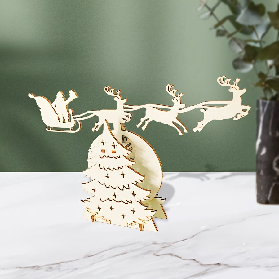 DIY 3D Reindeer & Sleigh Craft Kit Wood Carving Model Santa's