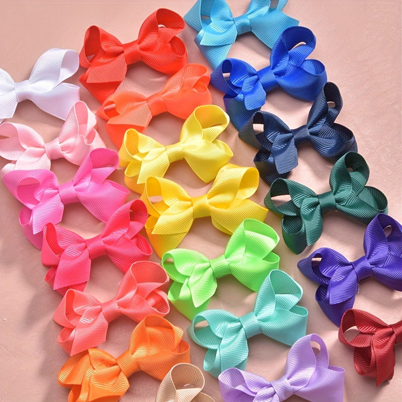 20pcs Colorful Ribbon Bow Hair Clips for Girls