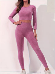 2pcs Yoga Sports Set Long Sleeves Crop Tops & High Waist Leggings