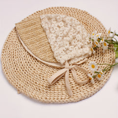 Beige Flower Lace Straw Palace Baby Hat Ribbon