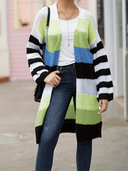 Colorblock Stripe Print Long Sleeve Open Front Cardigan