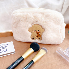 Animal Embroidered Makeup Bag Soft Pouch for Students and Travelers
