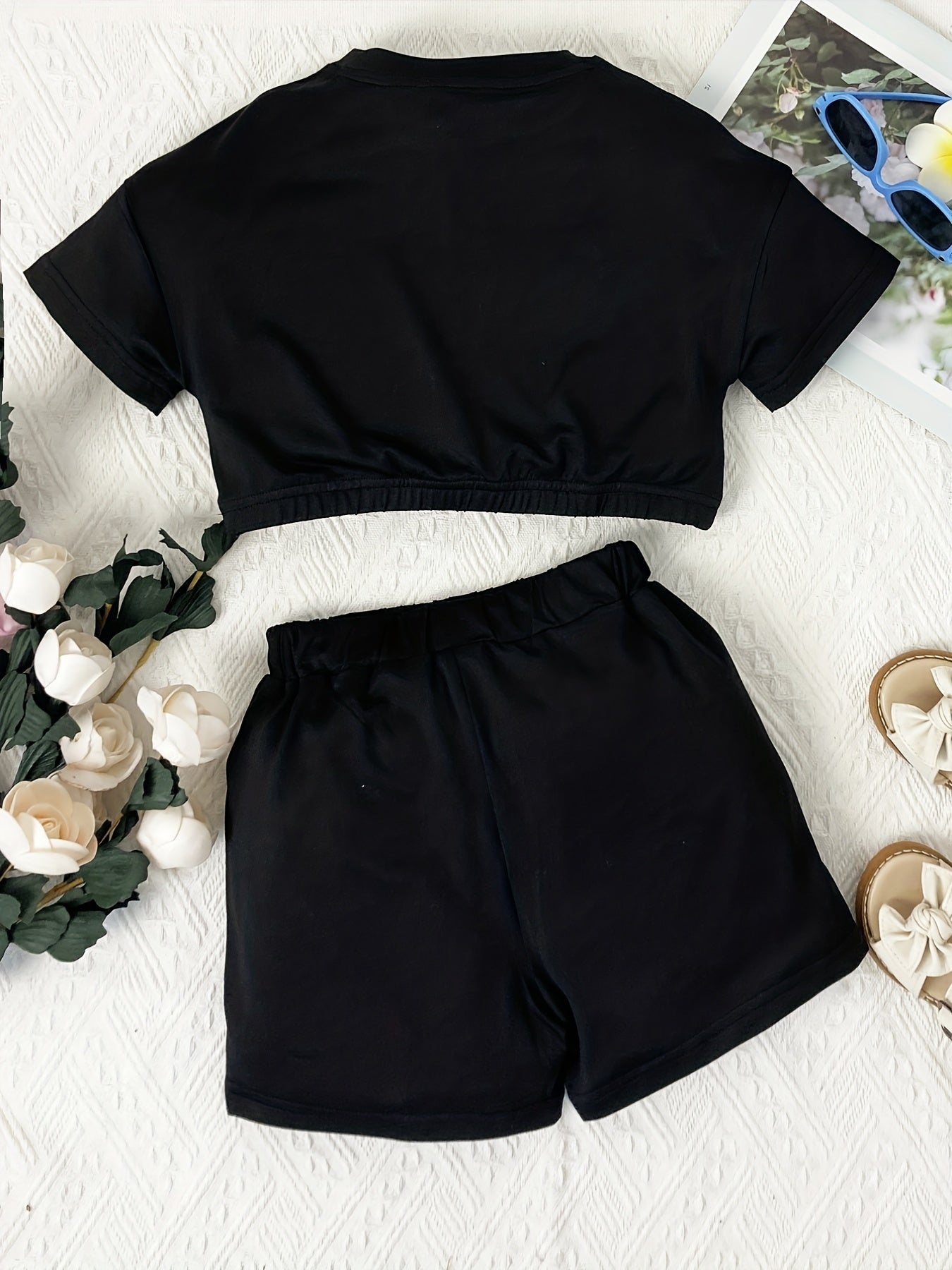 California Letter Print Two piece Set Short Sleeve Crop Top & Shorts Casual